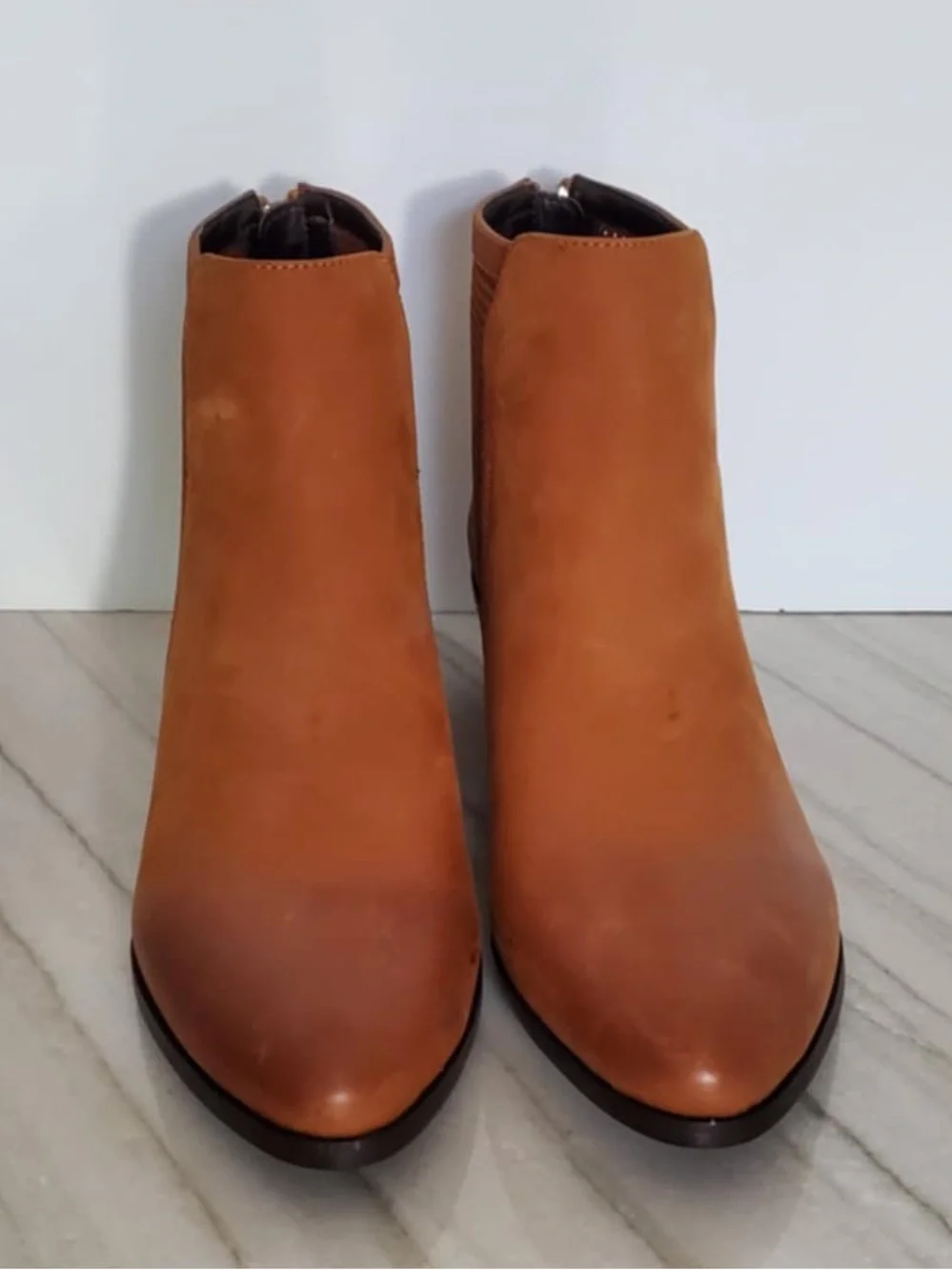 David Tate Kaci Womens Brown Leather Ankle Boots Stacked Heel